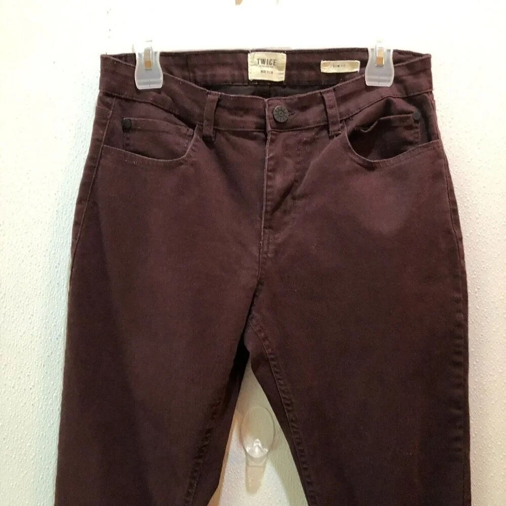 Twice Mens Size 29 x 28 Burgundy Slim Fit Skinny Pockets Ankle Pants Jeans